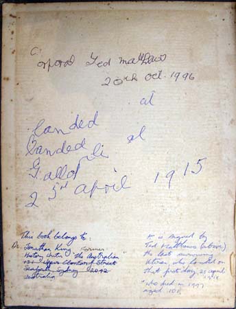 Anzac Book - Signature on Inside Cover