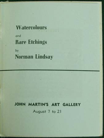 Watercolours  Rare Etchings by Norman Lindsay - John Martin's Art Gallery