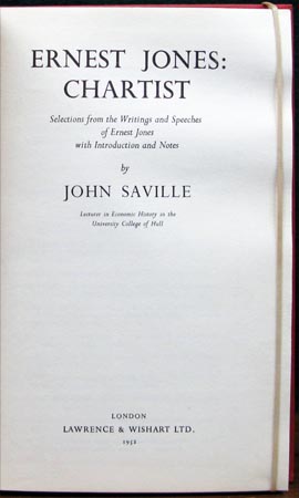 Ernest Jones - Chartist - john Saville - Title Page