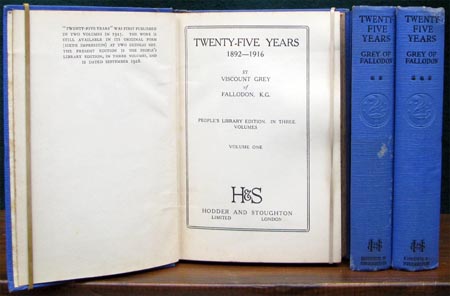 Twenty Five Years 1892-1916  -Viscount Grey of Fallodon - Set - Title Page & Spines