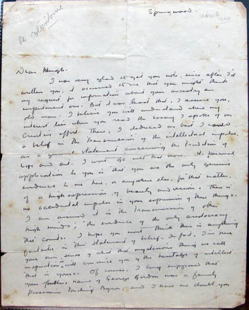 Norman Lindsay letter to Hugh - Page 1