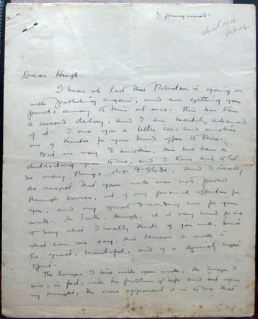 Norman Lindsay letter to Hugh 1919 - Page 1