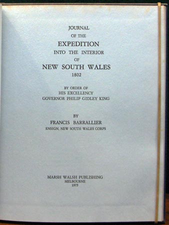 Journal of the Expedition into the Interior of NSW 1802 - Francis Barrallier - Title Page