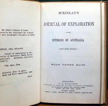 McKinlay's Journal of Exploration of the Interior of Australia - Title Page