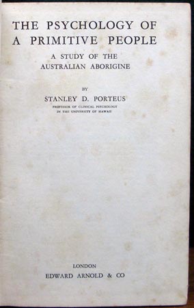 Psychology of a Primitive People - Stanley D. Porters - Title Page