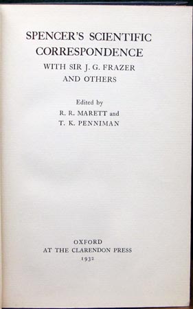 Spencer's Scientific Correspondence with Sir J. G. Frazer - Title Page