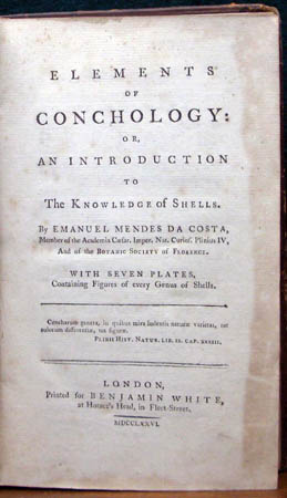 Elements of Conchology -  Emanuel Mendes Da Costa - Title Page