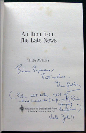 An Item from the Late News - Thea Astley - Signature