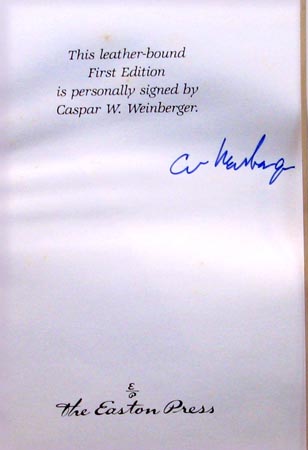Fighting For Peace - Caspar W. Weinberger - Signature