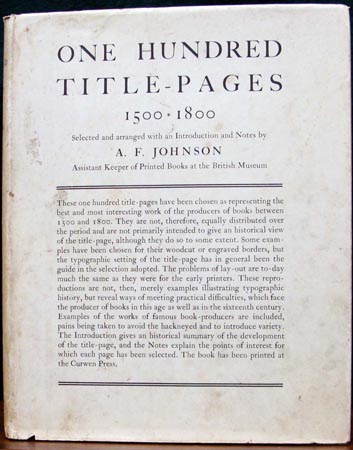 One Hundred Title Pages 1500 - 1800 - A. F. Johnson